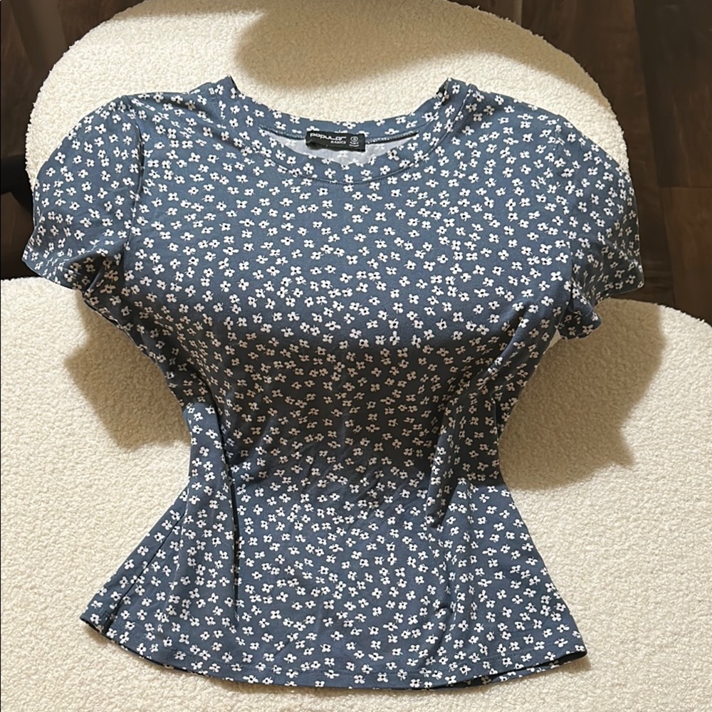 Popular Basics Blue Peplum Short Sleeve T-Shirt